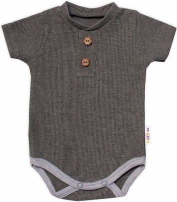 Baby Nellys Kojenecké žebrované body s knoflíčky kr. rukáv, Boy - šedé, Velikost koj. oblečení 68 (3-6m) - obrázek 1