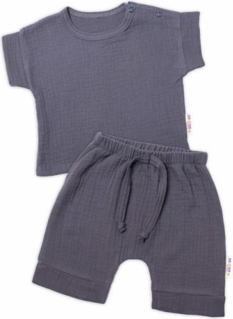 Baby Nellys 2-dílná mušelínová soupravička, tričko + kraťasky BOY, granát, Velikost koj. oblečení 62 (2-3m) - obrázek 1