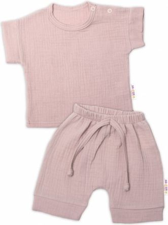 Baby Nellys 2-dílná mušelínová soupravička, tričko + kraťasky BOY, béžová, Velikost koj. oblečení 56 (1-2m) - obrázek 1