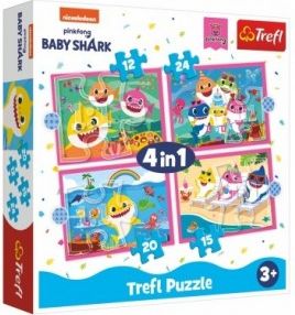 Puzzle 4v1 Rodina žraloků/Baby Shark v krabici 28x28x6cm - obrázek 1