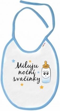 Baby Nellys Nepromokavý bryndáček Miluju noční svačinky, 24 x 27 cm - bílý s modrým lemem - obrázek 1