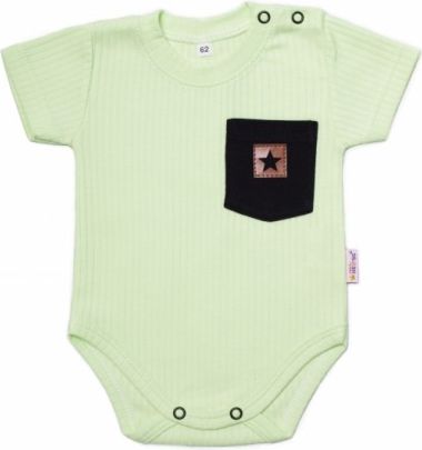 Baby Nellys Bavlněné žebrované body s kapsičkou, kr. rukáv, Summer Boy - zelené, Velikost koj. oblečení 68 (3-6m) - obrázek 1