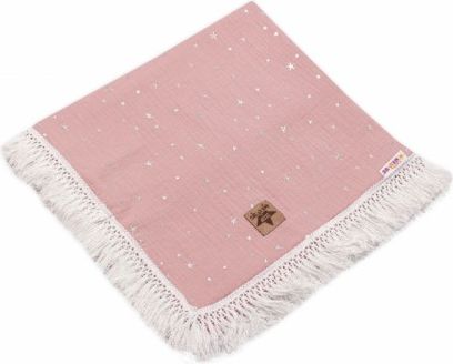 Baby Nellys Luxusní jednovrstvá mušelínová deka Stars s třásněmi, 70 x 100 cm,pudrová - obrázek 1