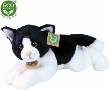 Plyšová kočka bílo-černá ležící 30 cm ECO-FRIENDLY - obrázek 1