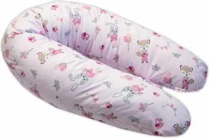 Baby Nellys Kojící bavlněný polštář - relaxační poduška Liška a zajíc, růžový - obrázek 1