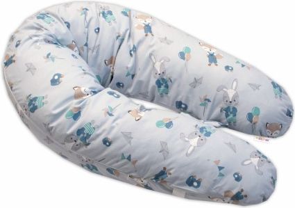 Baby Nellys Kojící bavlněný polštář - relaxační poduška Liška a zajíc, modrý - obrázek 1