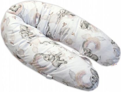 Baby Nellys Kojící bavlněný polštář - relaxační poduška Slon a Duha, bílý - obrázek 1