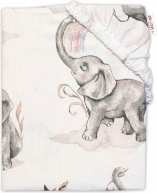 Baby Nellys Dětské bavlněné prostěradlo do postýlky, Slon a duha, bílé, Rozměry 120x60 - obrázek 1