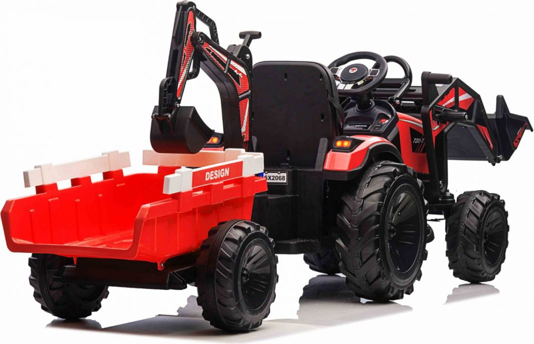 Dětský elektrický traktor STRONG s přívěsem červený - obrázek 3