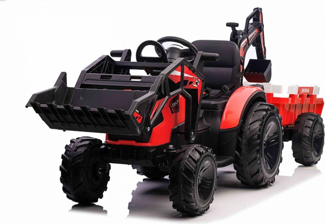 Dětský elektrický traktor STRONG s přívěsem červený - obrázek 4