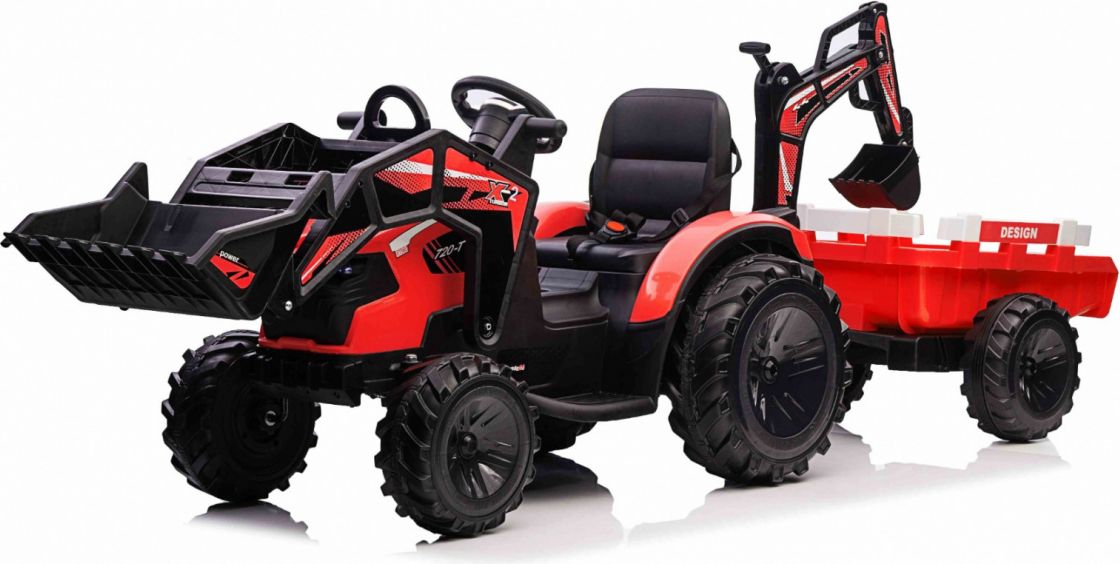 Dětský elektrický traktor STRONG s přívěsem červený - obrázek 5