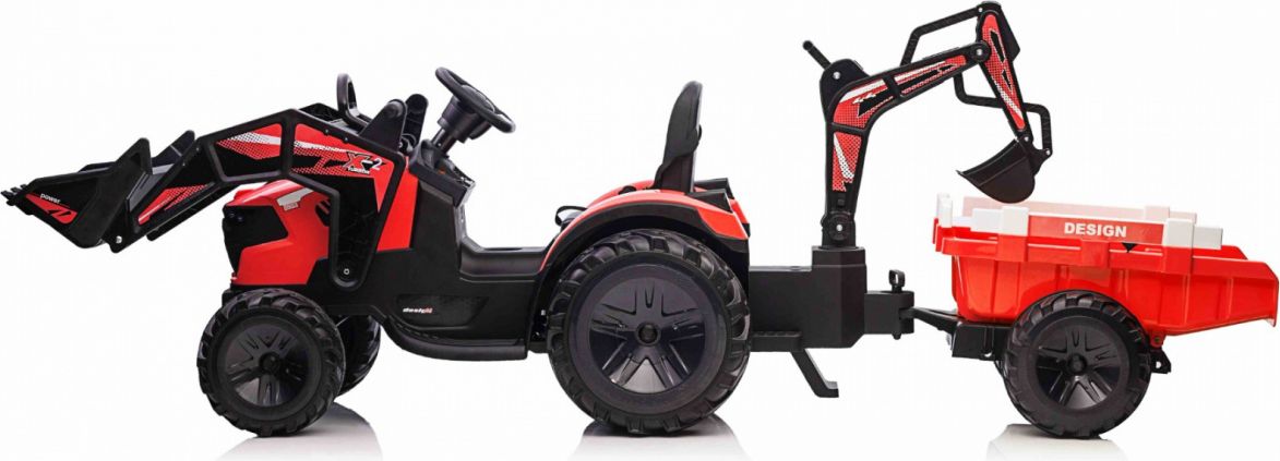 Dětský elektrický traktor STRONG s přívěsem červený - obrázek 6