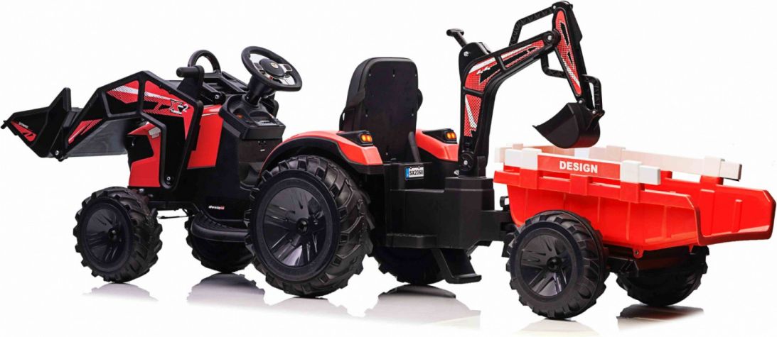 Dětský elektrický traktor STRONG s přívěsem červený - obrázek 7