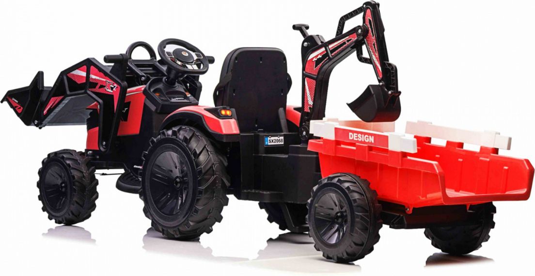 Dětský elektrický traktor STRONG s přívěsem červený - obrázek 8