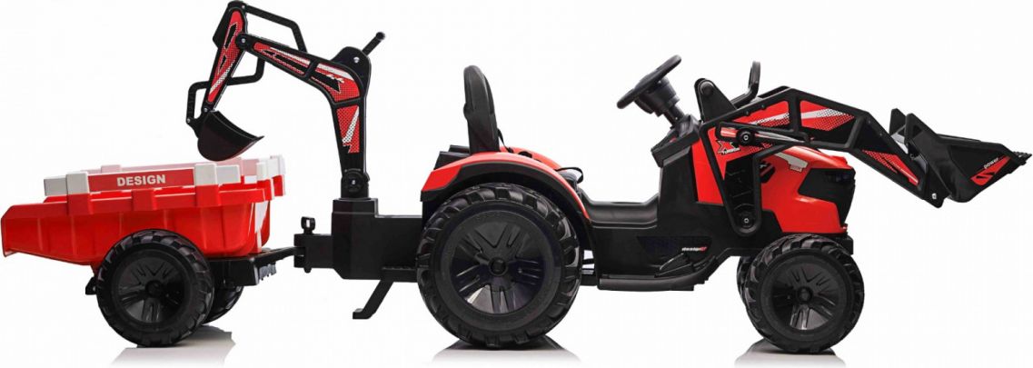 Dětský elektrický traktor STRONG s přívěsem červený - obrázek 9