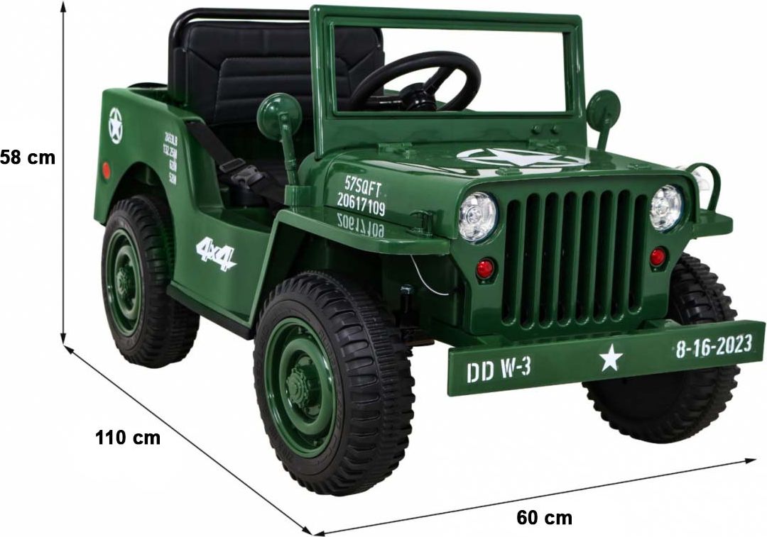 Dětský elektrický vojenský jeep willys SMALL 4x4 tmavě zelený - obrázek 14
