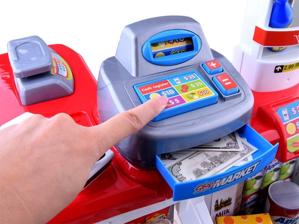 Dětský supermarket s nákupním košíkem červený - obrázek 3