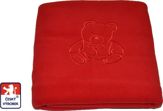 Dětská deka do kočárku Dětský svět fleece červená s medvídkem - obrázek 1