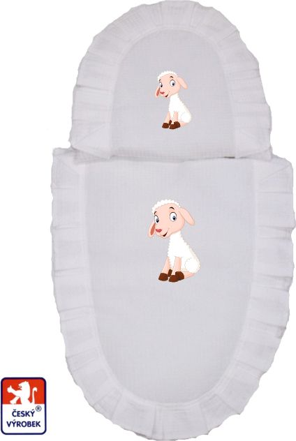Set do kočárku pro panenky Dětský svět bílé s obrázkem sedící ovečka - obrázek 1