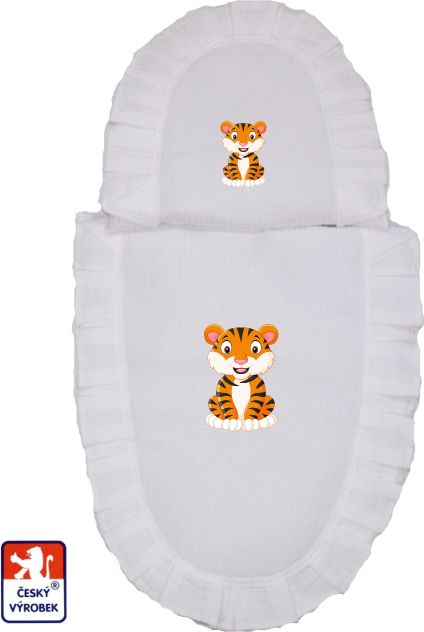 Set do kočárku pro panenky Dětský svět bílé s obrázkem sedící tygr - obrázek 1