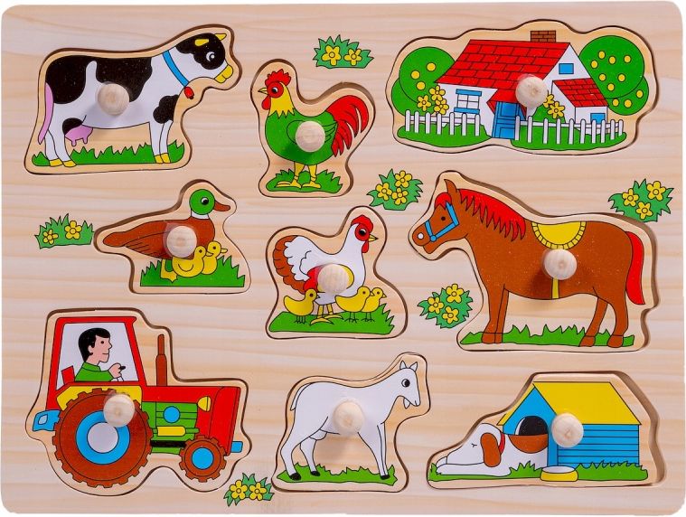 Dětské dřevěné puzzle s úchyty Smily play farma - obrázek 1