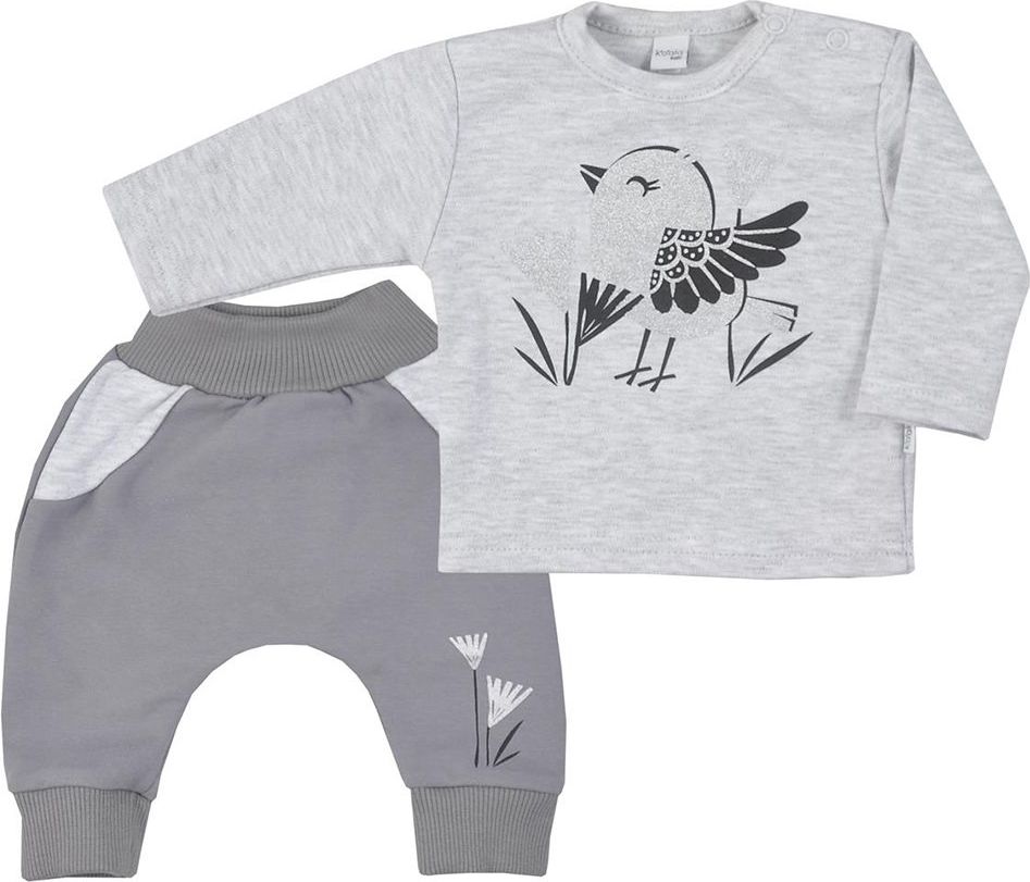 KOALA Kojenecké bavlněné tepláčky a tričko Koala Birdy šedé Bavlna 80 (9-12m) - obrázek 1