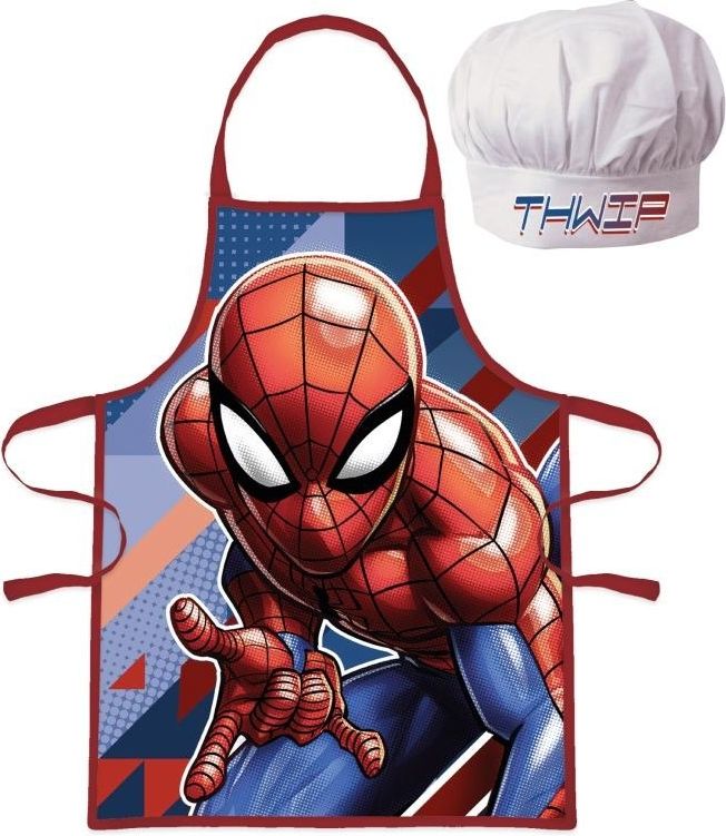 EUROSWAN Dětská zástěra s kuchařskou čepicí Spiderman Polyester, 52x42 cm - obrázek 1