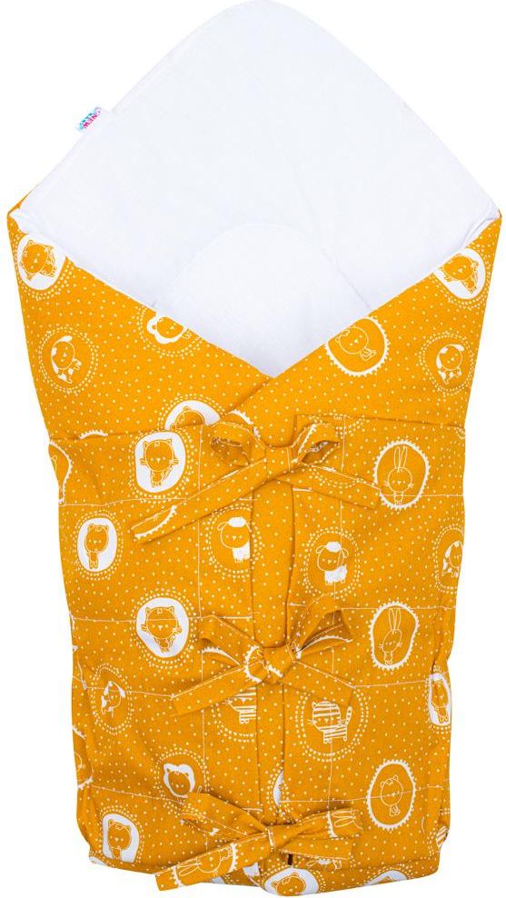 NEW BABY Klasická šněrovací zavinovačka Zvířátka hořčicová Bavlna/Polyester/Antialergické vlákno 70x70 cm - obrázek 1