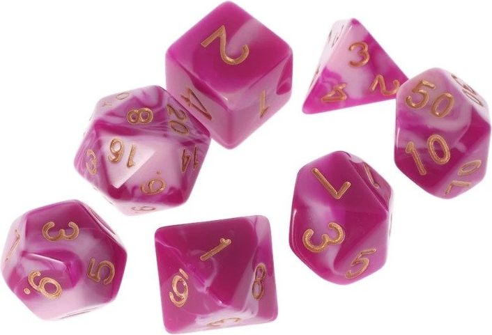 TLAMA games Sada 7 dvoubarevných perleťových kostek pro RPG Barva: růžová / fuchsiová - obrázek 1