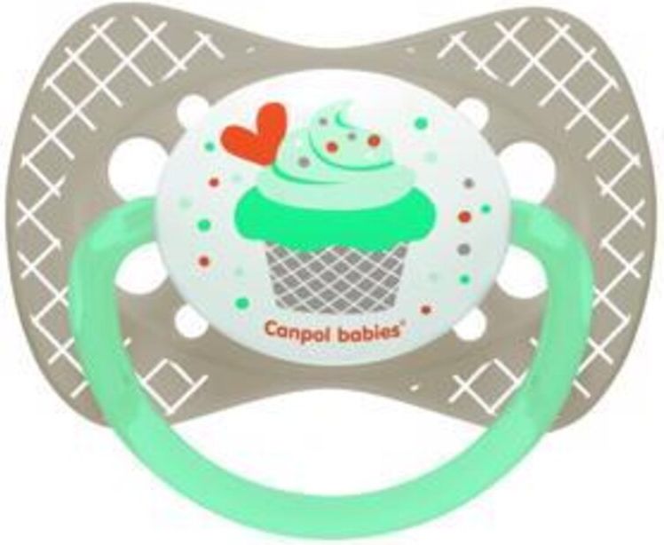 CANPOL BABIES Dudlík silikonový symetrický 6-18m Cupcake - šedý - obrázek 1