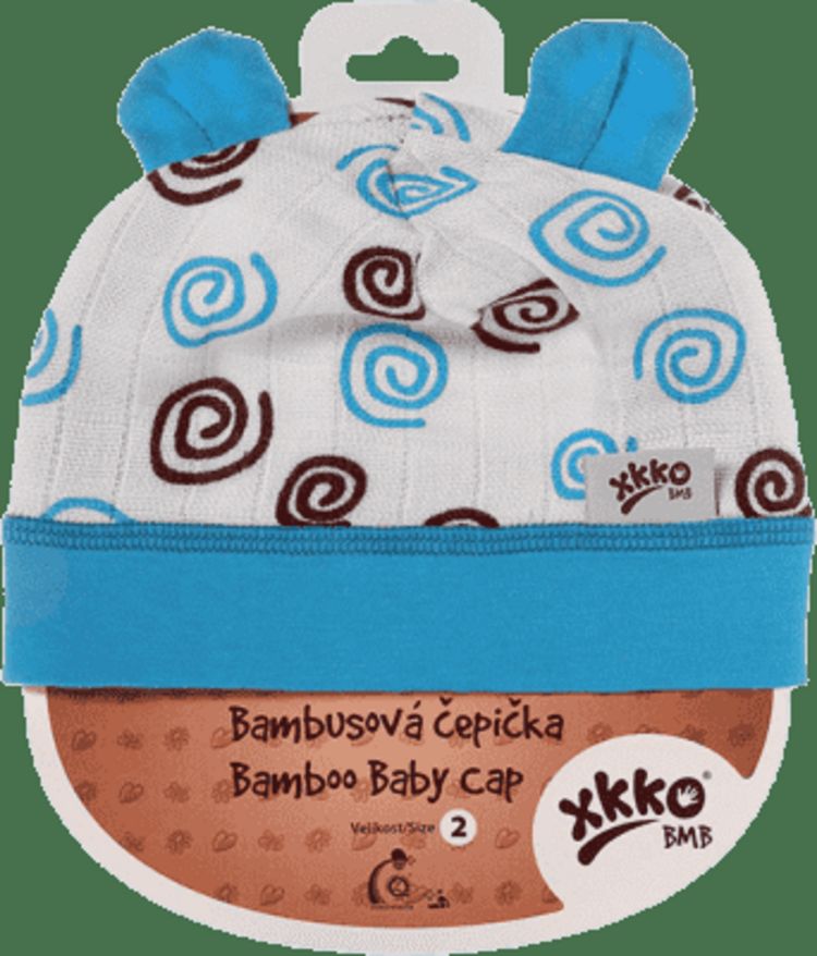 KIKKO Bambusová dětská čepička Spirals vel.4 - cyan - obrázek 1