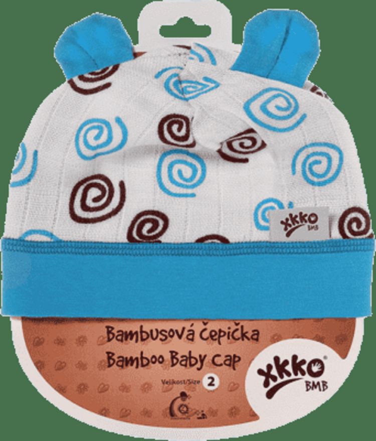 KIKKO Bambusová dětská čepička Spirals vel.4 - cyan - obrázek 1