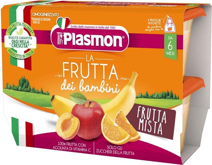 PLASMON Svačinka bezlepková ovocná mix v aseptických nádobkách 4x100 g, 6m+ - obrázek 1