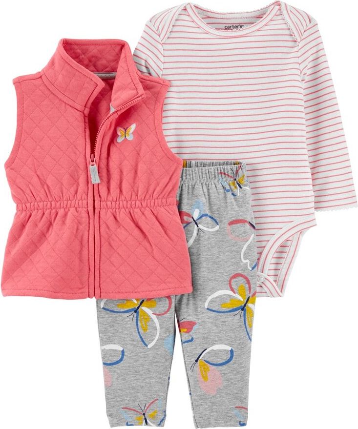 CARTER'S Set 3dílná vesta, legíny, body dl. rukáv Pink Butterfly holka NB/ vel. S 56 - obrázek 1