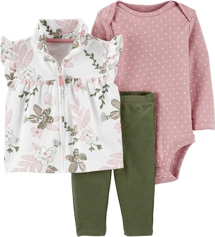 CARTER'S Set 3dílná vesta, legíny, body dl. rukáv IvoryGreen holka NB/ vel. S 56 - obrázek 1