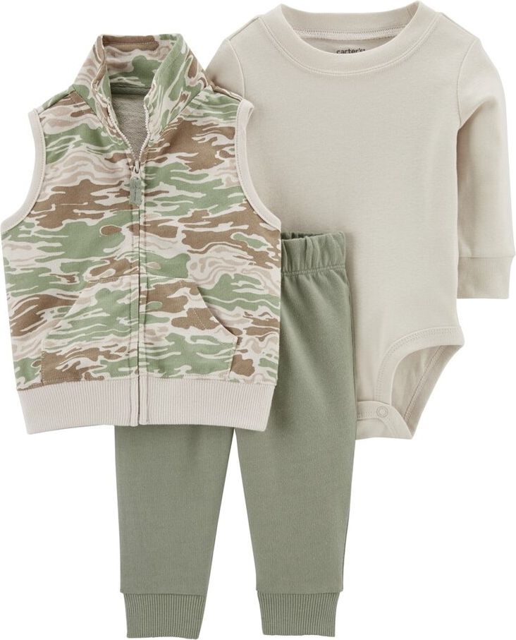 CARTER'S Set 3dílná vesta, tepláky, body dl. rukáv Green Camo chlapec 9m - obrázek 1