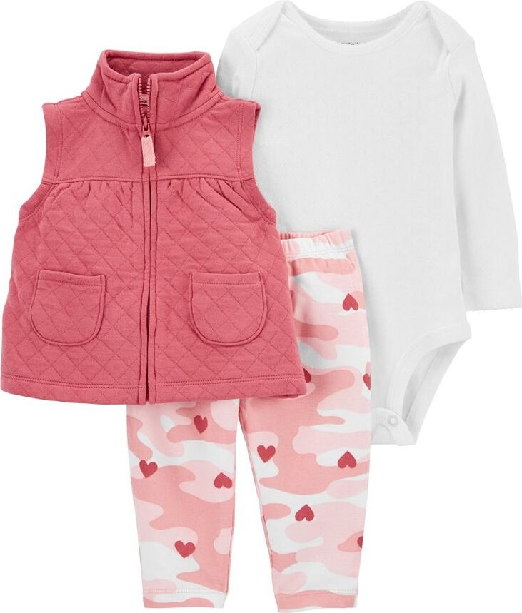 CARTER'S Set 3dílná vesta, legíny, body dl. rukáv Pink Hearts dívka NB/ vel. 56 - obrázek 1