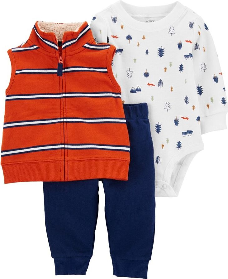 CARTER'S Set 3dílná vesta, tepláky, body dl. rukáv Orange Stripes chlapec 24m - obrázek 1