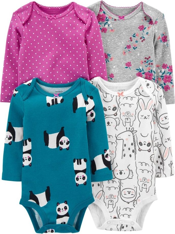 CARTER'S Body dlouhý rukáv Turquoise Panda holka 4ks 3m - obrázek 1