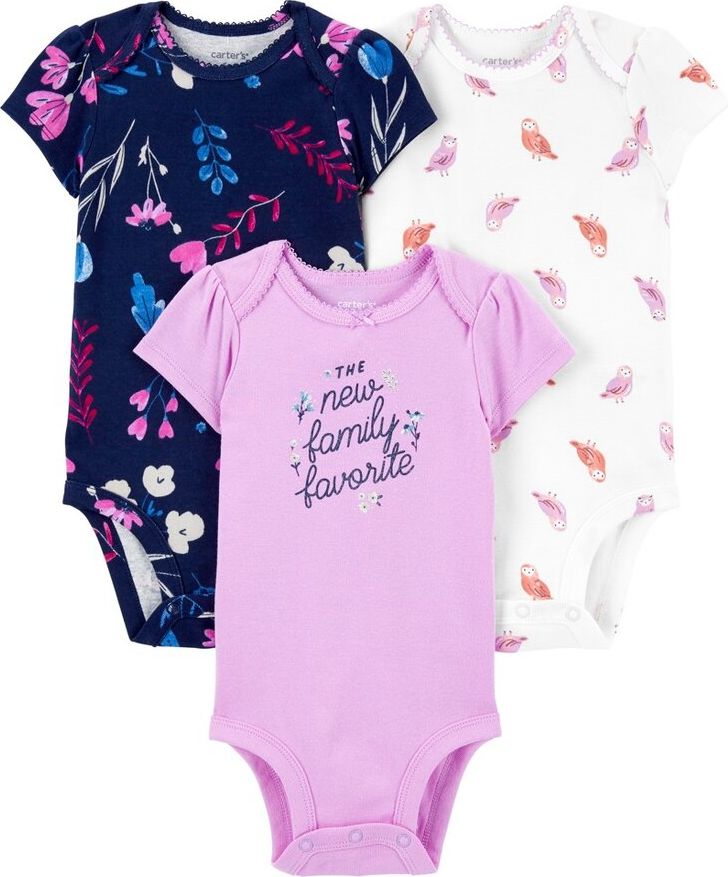 CARTER'S Body krátký rukáv Navy Flowers holka 3ks NB/ vel. 56 - obrázek 1