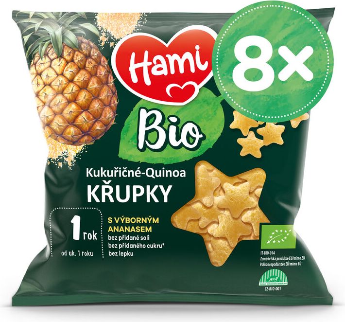 8x HAMI BIO Křupky kukuřičné-quinoa s výborným ananasem 20 g, 12+ - obrázek 1