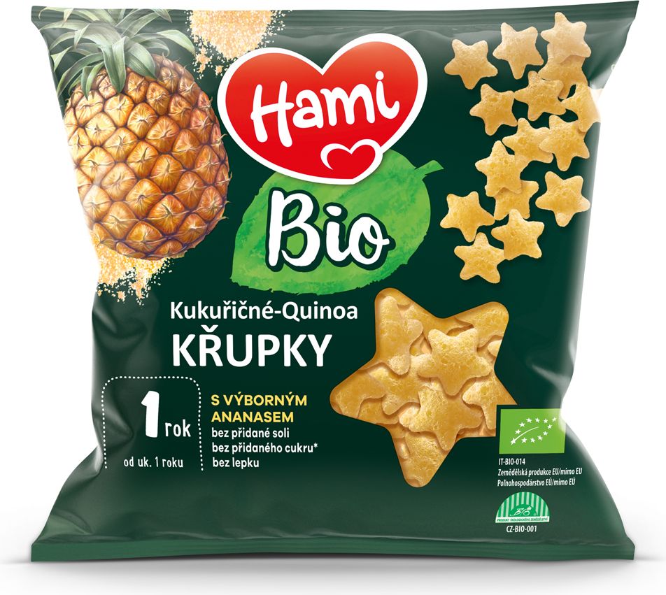 8x HAMI BIO Křupky kukuřičné-quinoa s výborným ananasem 20 g, 12+ - obrázek 2