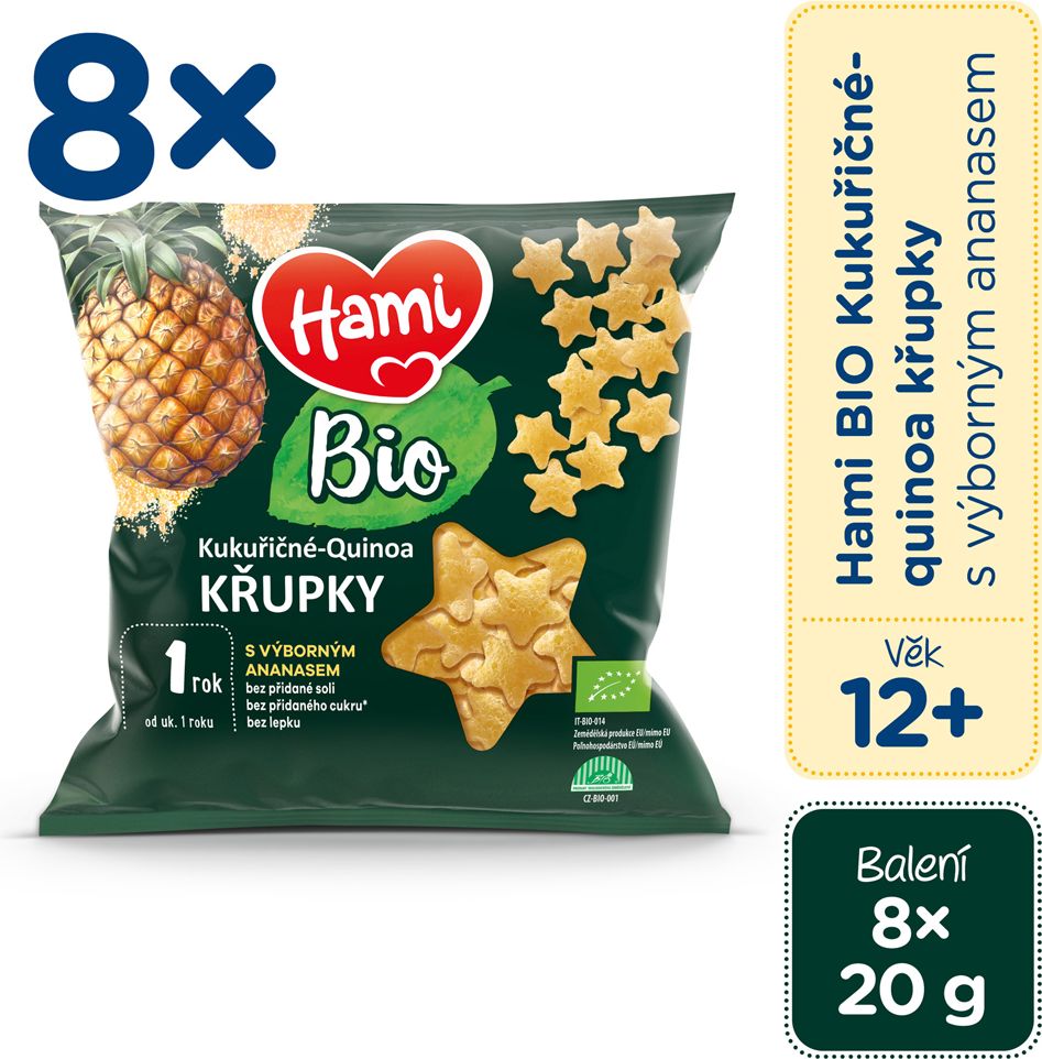 8x HAMI BIO Křupky kukuřičné-quinoa s výborným ananasem 20 g, 12+ - obrázek 3