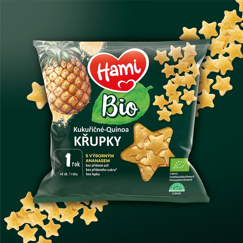 8x HAMI BIO Křupky kukuřičné-quinoa s výborným ananasem 20 g, 12+ - obrázek 4