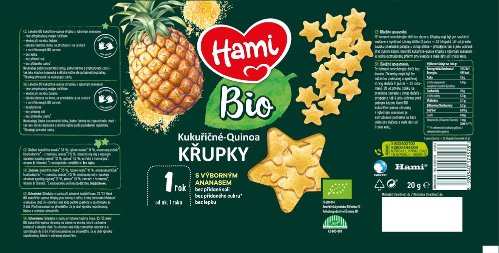 8x HAMI BIO Křupky kukuřičné-quinoa s výborným ananasem 20 g, 12+ - obrázek 5