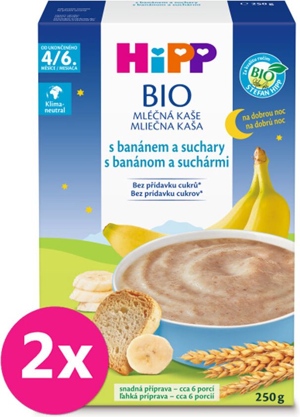 2x HiPP BIO Kaše mléčná na dobrou noc s banánem a suchary od uk. 4.-6. měsíce, 250g - obrázek 1