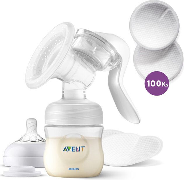 Philips AVENT Odsávačka mléka manuální + Vložky do podprsenky 100 ks - obrázek 1