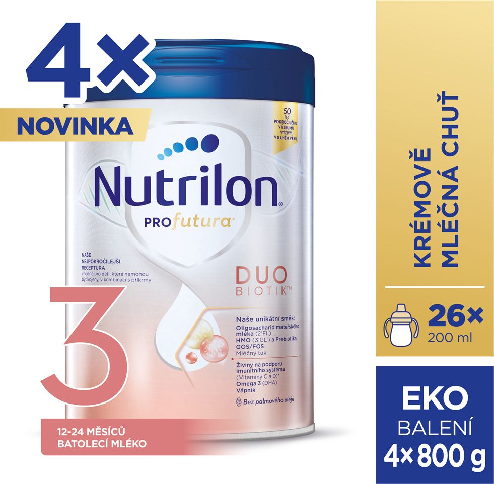 4x NUTRILON Profutura DUOBIOTIK 3 batolecí mléko 800 g 12+ - obrázek 2