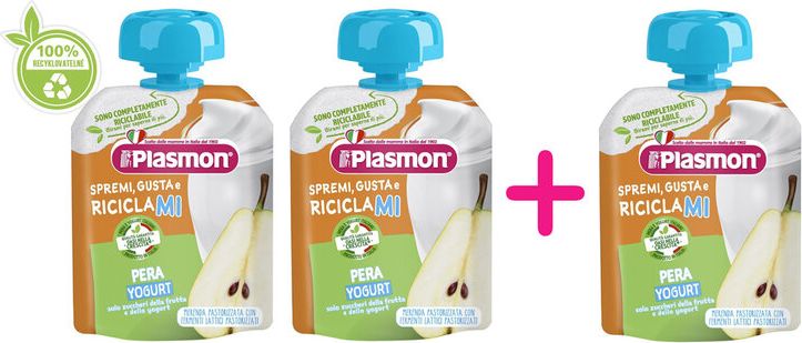 2+1 PLASMON Kapsička bezlepková ovocno-jogurtová hruška 85 g, 6m+ - obrázek 1