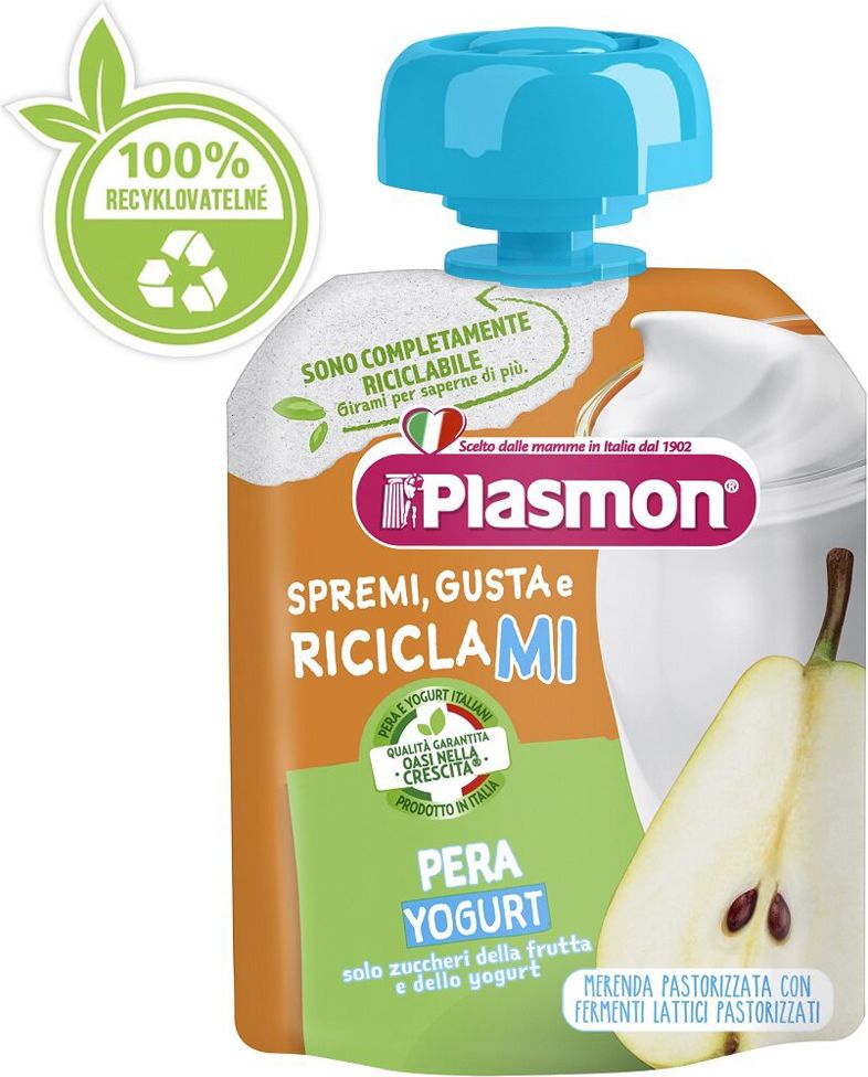 2+1 PLASMON Kapsička bezlepková ovocno-jogurtová hruška 85 g, 6m+ - obrázek 2